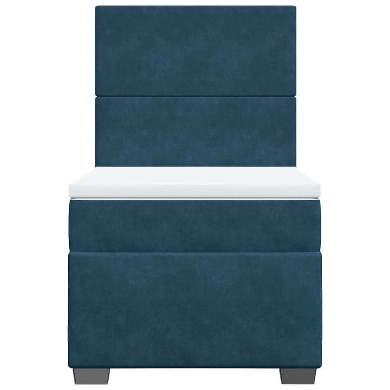 Pat box spring cu saltea, albastru, 100x200 cm, catifea