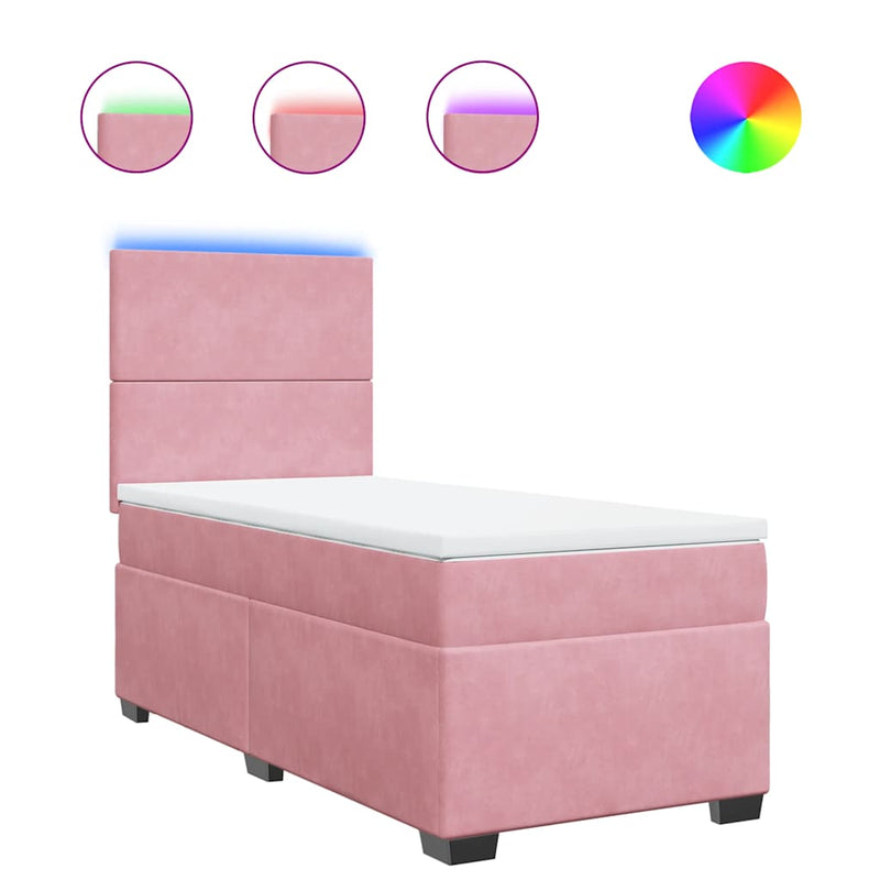 Pat box spring cu saltea, roz, 100x200 cm, catifea