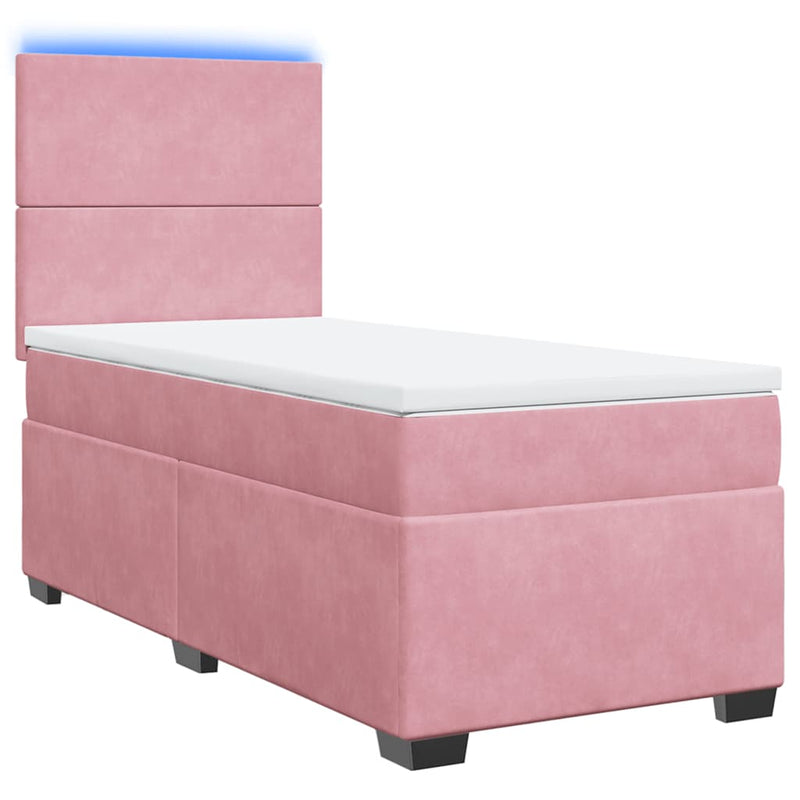Pat box spring cu saltea, roz, 100x200 cm, catifea