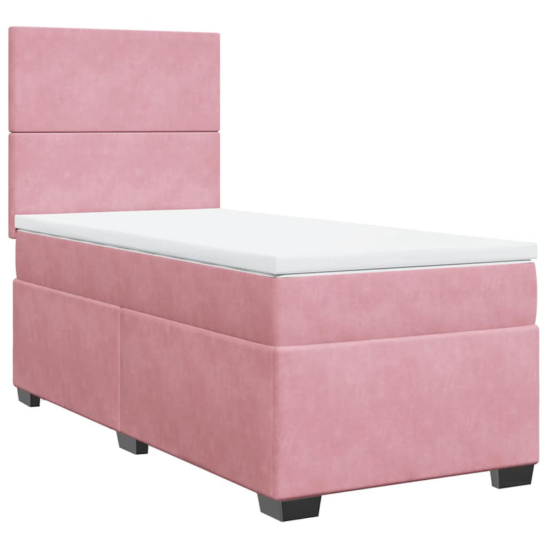 Pat box spring cu saltea, roz, 100x200 cm, catifea