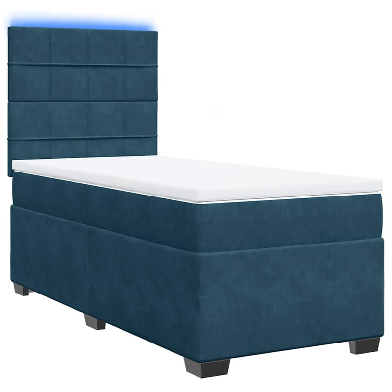 Pat box spring cu saltea, albastru, 100x200 cm, catifea