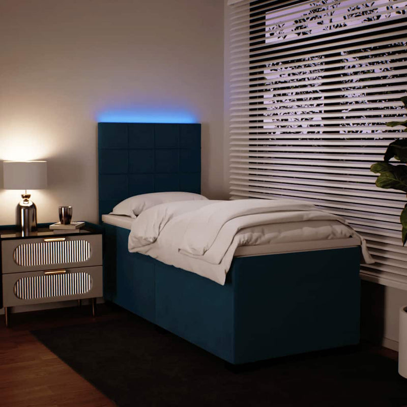 Pat box spring cu saltea, albastru, 100x200 cm, catifea