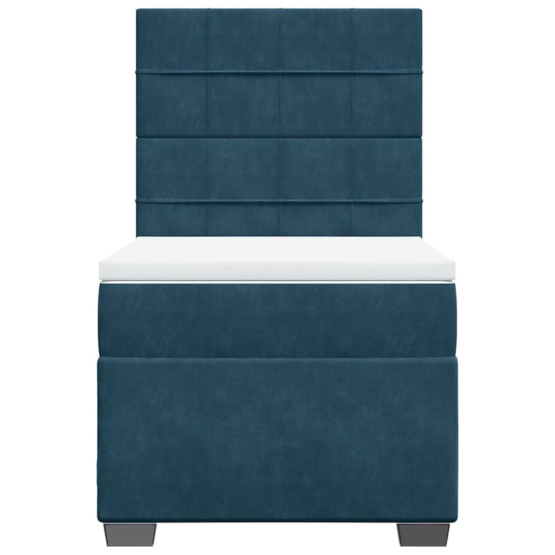 Pat box spring cu saltea, albastru, 100x200 cm, catifea