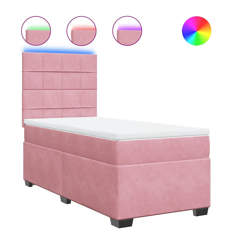 Pat box spring cu saltea, roz, 100x200 cm, catifea