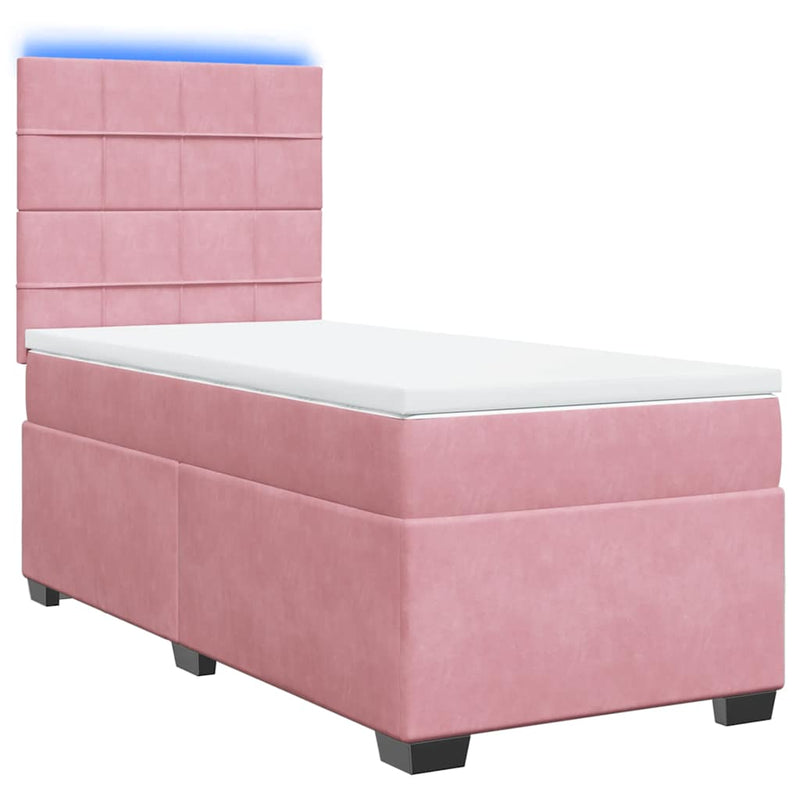 Pat box spring cu saltea, roz, 100x200 cm, catifea