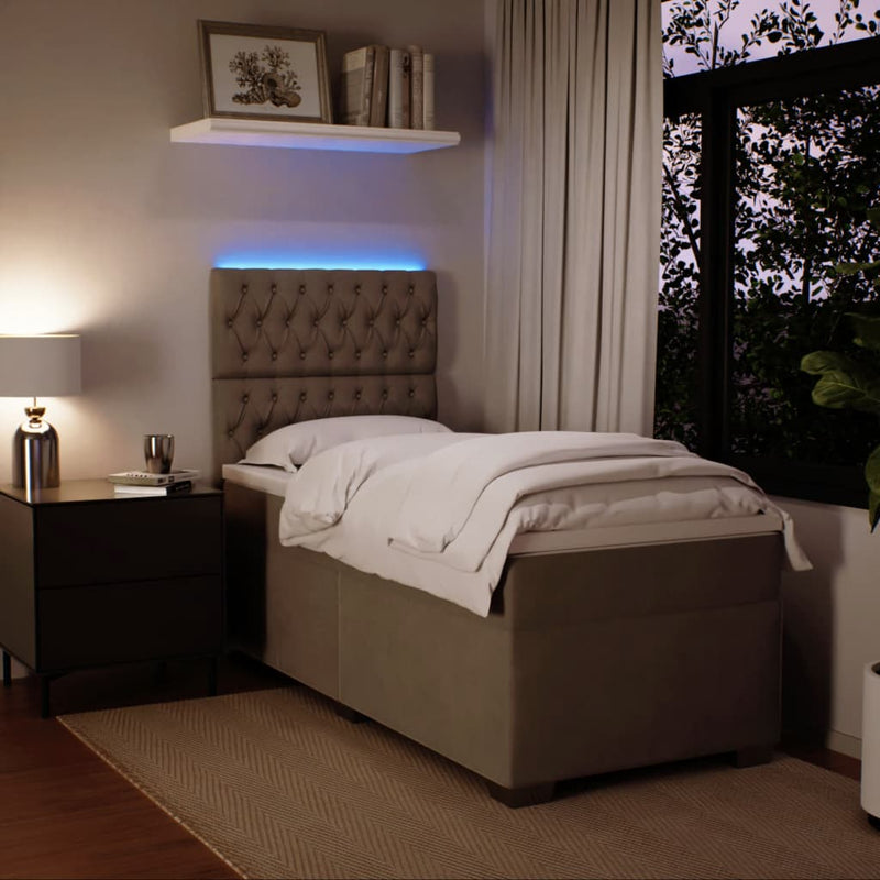 Pat box spring cu saltea, gri deschis, 100x200 cm, catifea