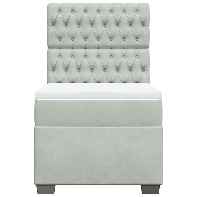 Pat box spring cu saltea, gri deschis, 100x200 cm, catifea