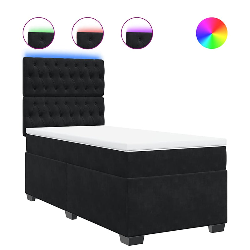 Pat box spring cu saltea, negru, 100x200 cm, catifea