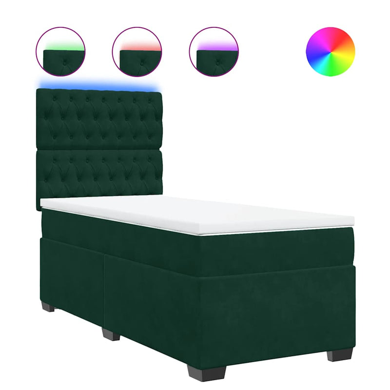 Pat box spring cu saltea, verde închis, 100x200 cm, catifea