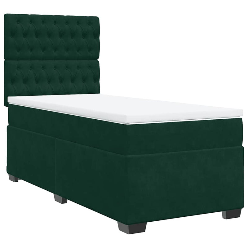 Pat box spring cu saltea, verde închis, 100x200 cm, catifea