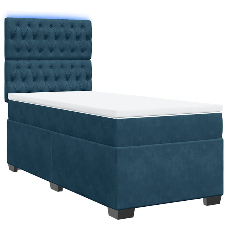 Pat box spring cu saltea, albastru, 100x200 cm, catifea