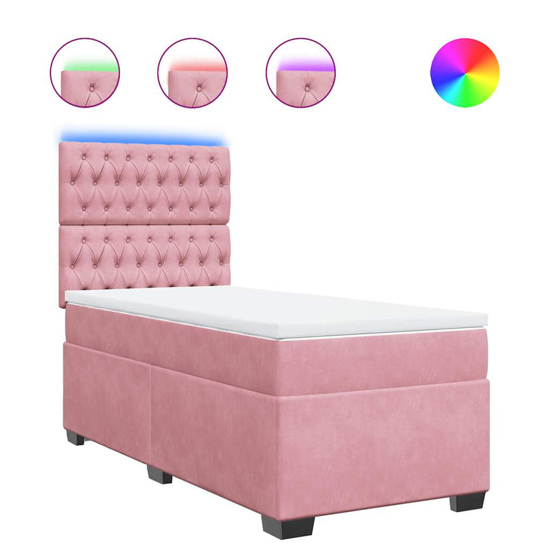Pat box spring cu saltea, roz, 100x200 cm, catifea