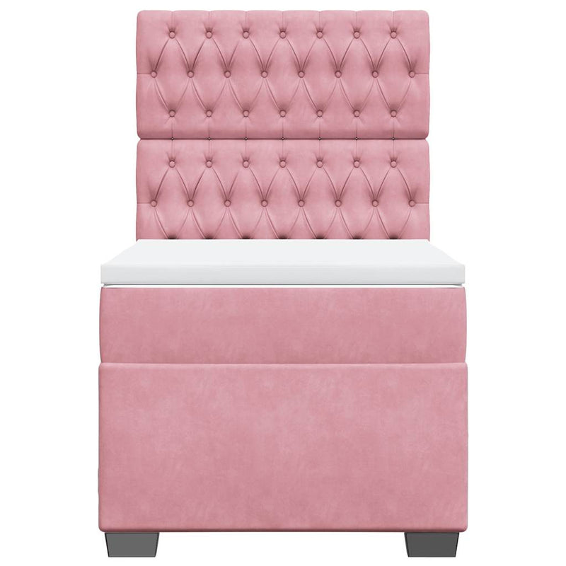 Pat box spring cu saltea, roz, 100x200 cm, catifea