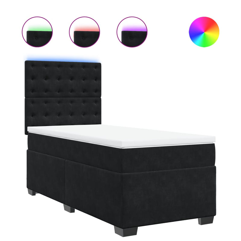 Pat box spring cu saltea, negru, 100x200 cm, catifea