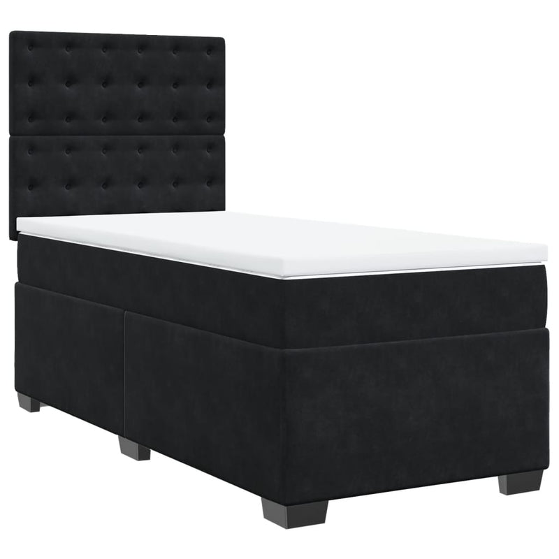 Pat box spring cu saltea, negru, 100x200 cm, catifea