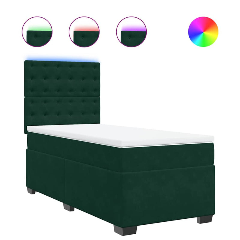 Pat box spring cu saltea, verde închis, 100x200 cm, catifea