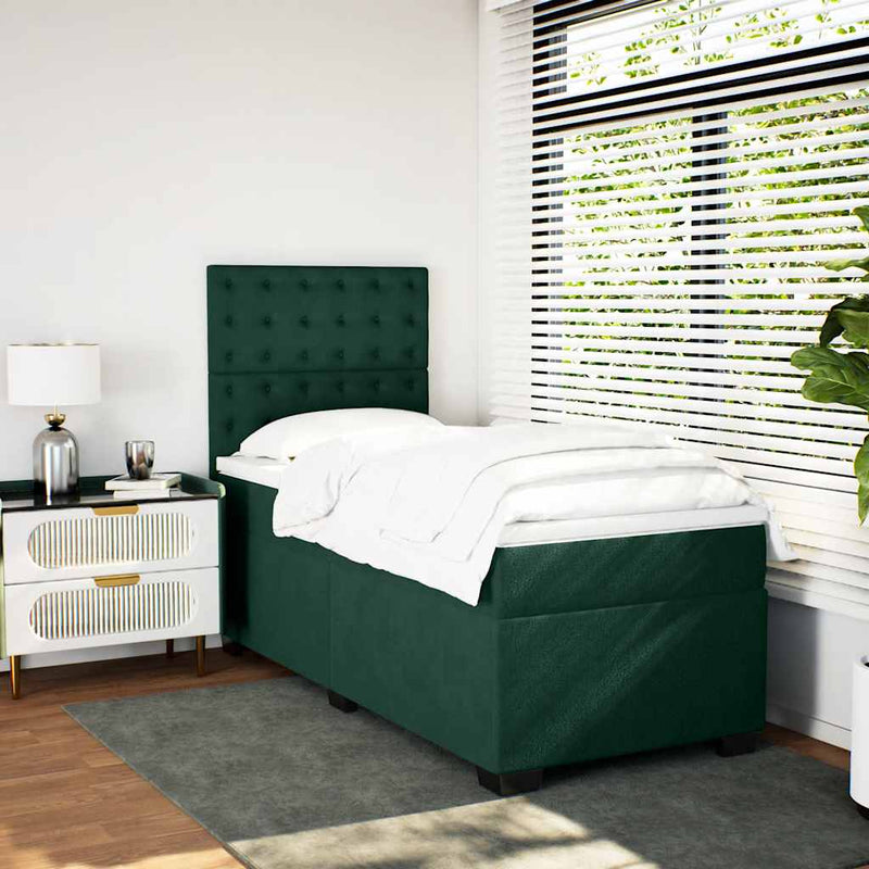 Pat box spring cu saltea, verde închis, 100x200 cm, catifea