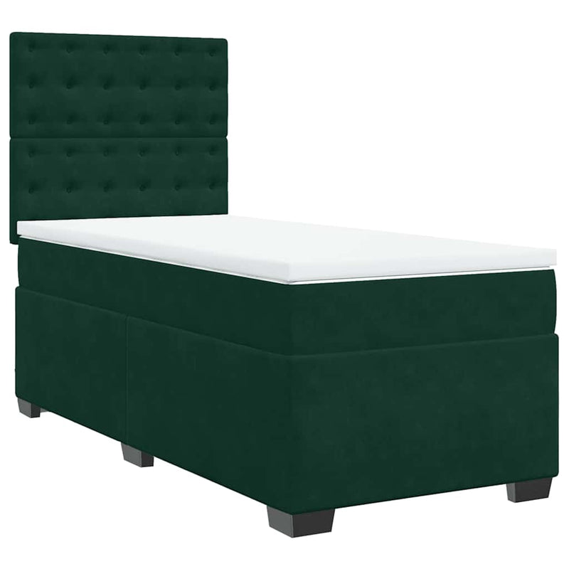 Pat box spring cu saltea, verde închis, 100x200 cm, catifea
