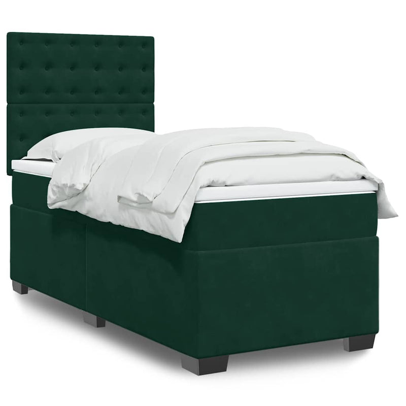 Pat box spring cu saltea, verde închis, 100x200 cm, catifea