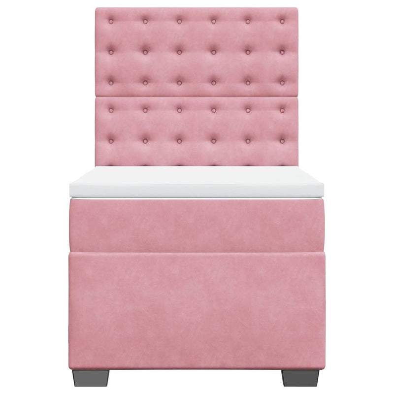 Pat box spring cu saltea, roz, 100x200 cm, catifea