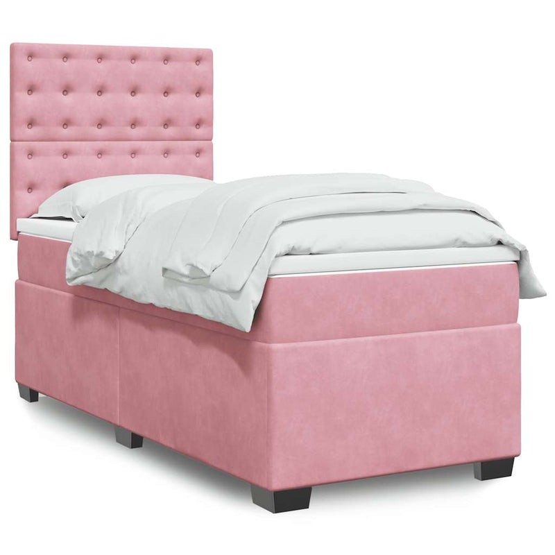 Pat box spring cu saltea, roz, 100x200 cm, catifea
