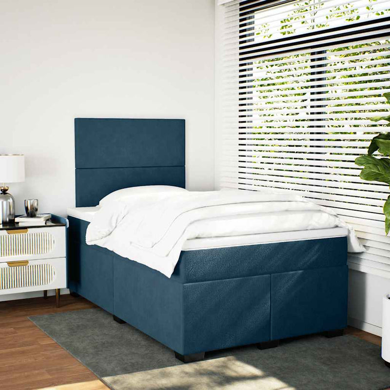 Pat box spring cu saltea, albastru, 120x190 cm, catifea
