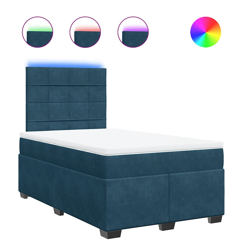 Pat box spring cu saltea, albastru, 120x190 cm, catifea