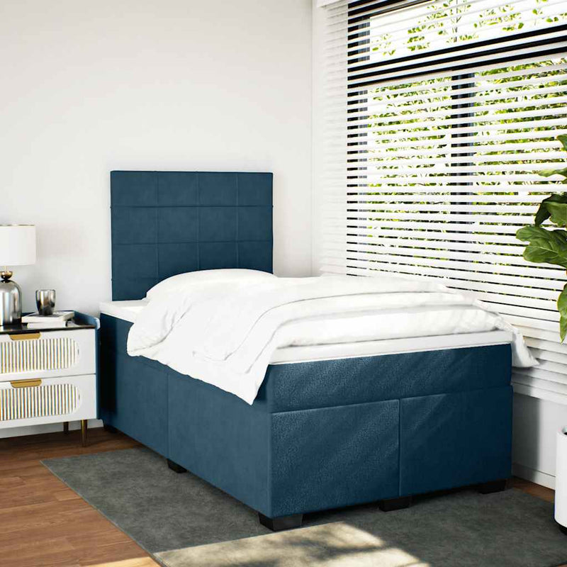 Pat box spring cu saltea, albastru, 120x190 cm, catifea