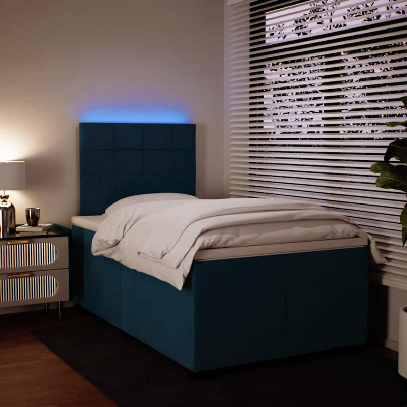 Pat box spring cu saltea, albastru, 120x190 cm, catifea