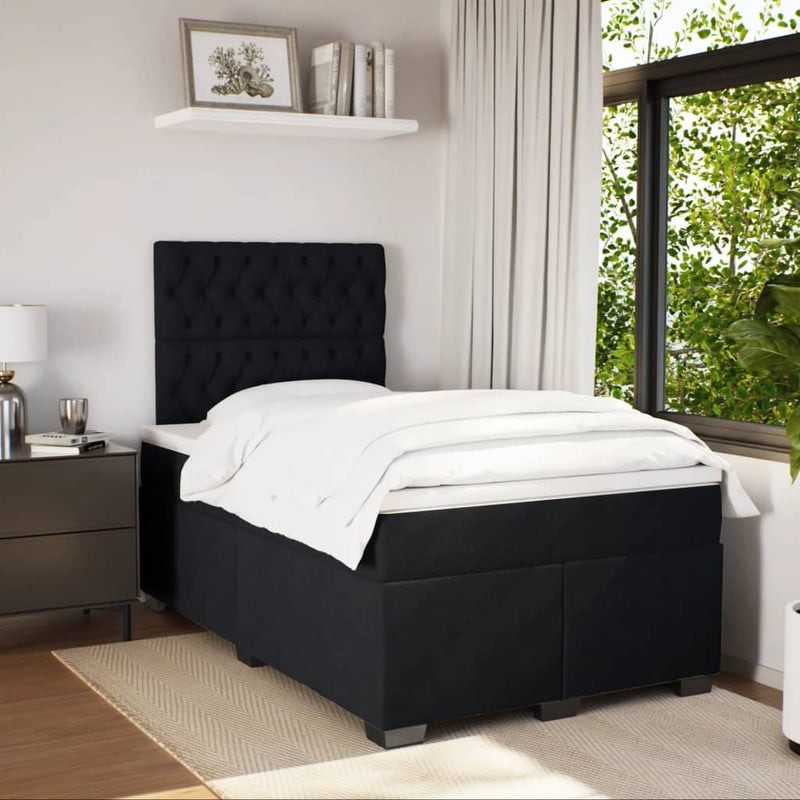 Pat box spring cu saltea, negru, 120x190 cm, catifea