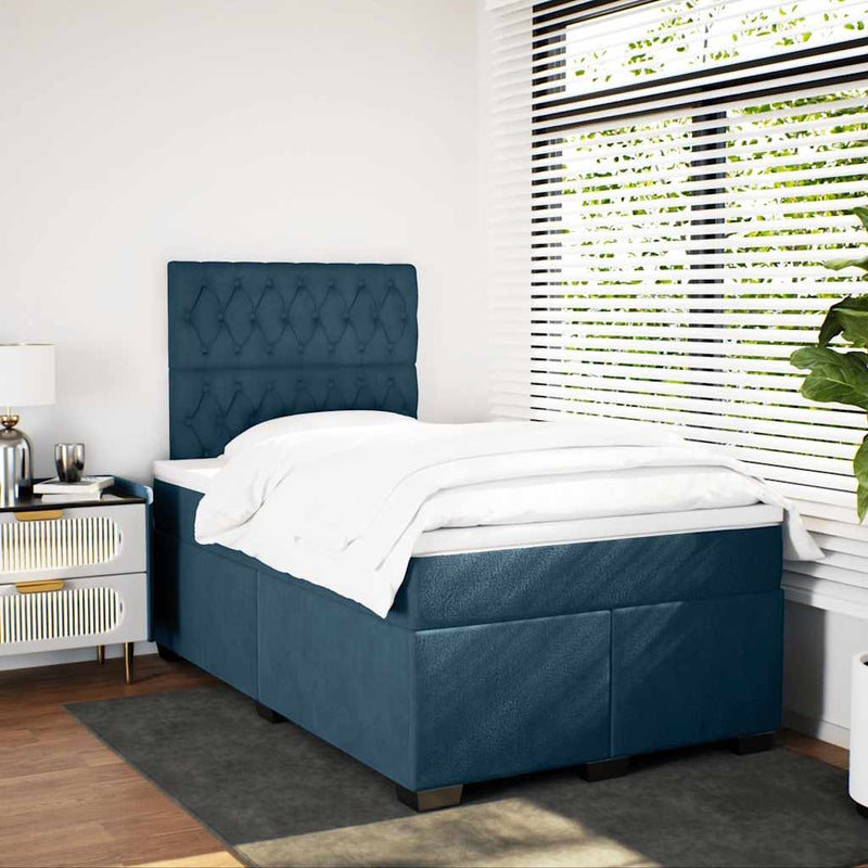 Pat box spring cu saltea, albastru, 120x190 cm, catifea