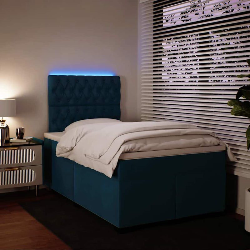 Pat box spring cu saltea, albastru, 120x190 cm, catifea