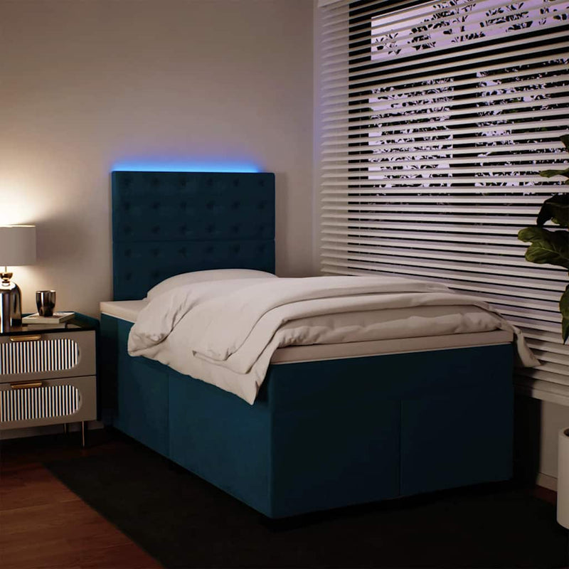 Pat box spring cu saltea, albastru, 120x190 cm, catifea