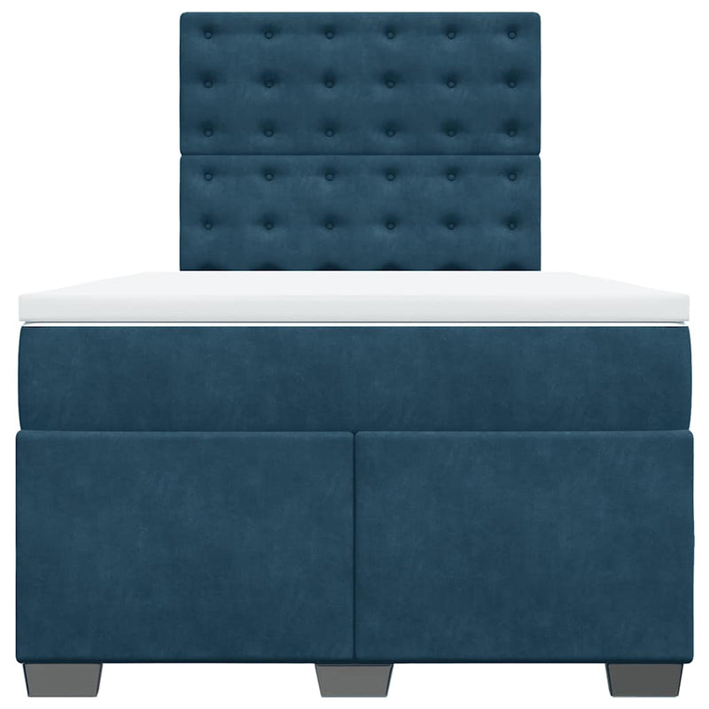 Pat box spring cu saltea, albastru, 120x190 cm, catifea