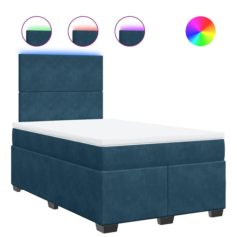 Pat box spring cu saltea, albastru, 120x200 cm, catifea