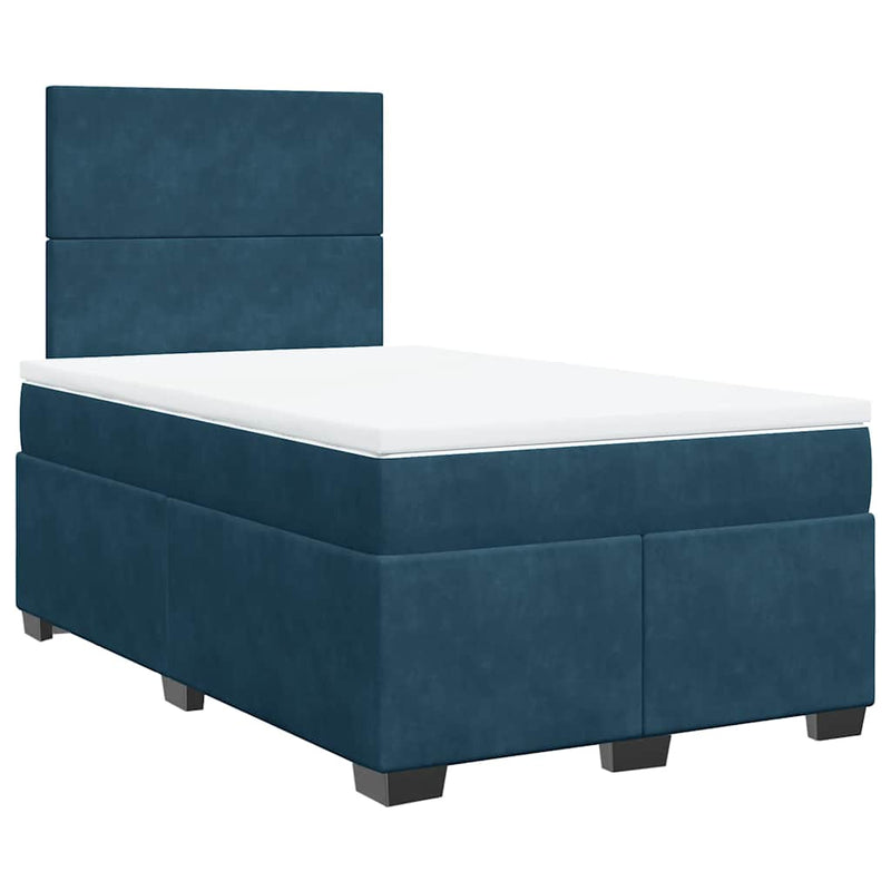Pat box spring cu saltea, albastru, 120x200 cm, catifea