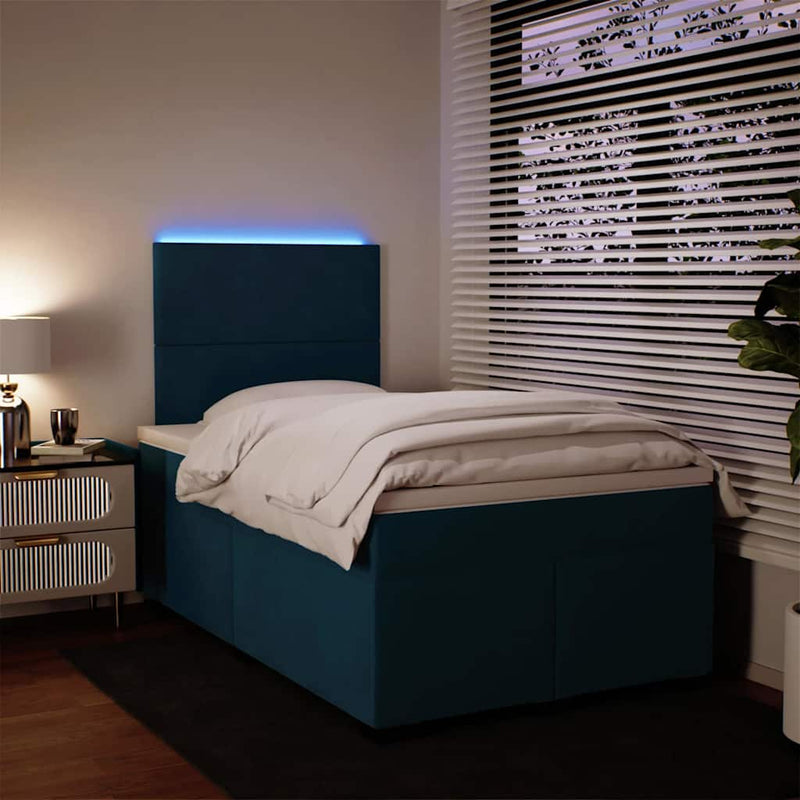 Pat box spring cu saltea, albastru, 120x200 cm, catifea