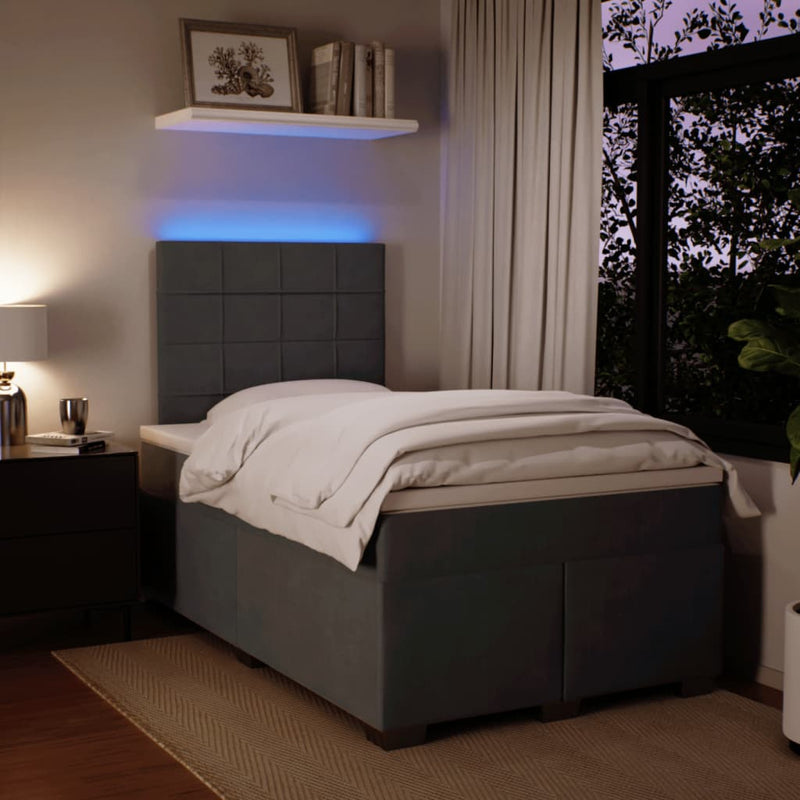 Pat box spring cu saltea, gri închis, 120x200 cm, catifea