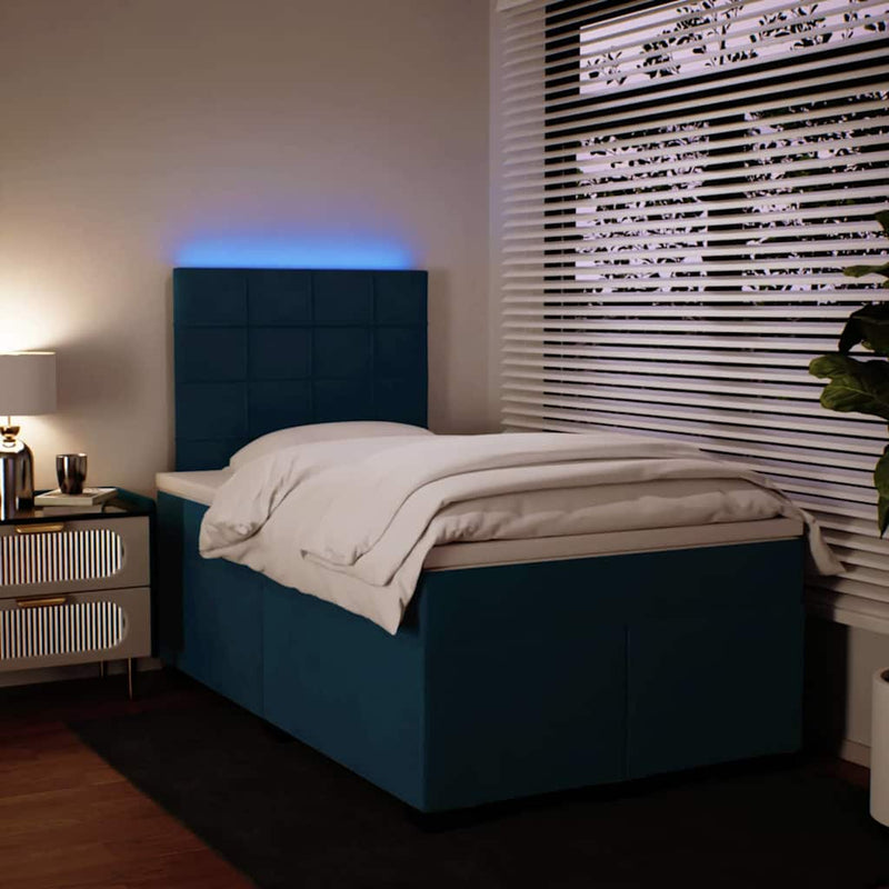 Pat box spring cu saltea, albastru, 120x200 cm, catifea
