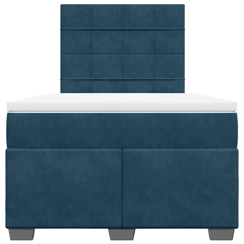 Pat box spring cu saltea, albastru, 120x200 cm, catifea