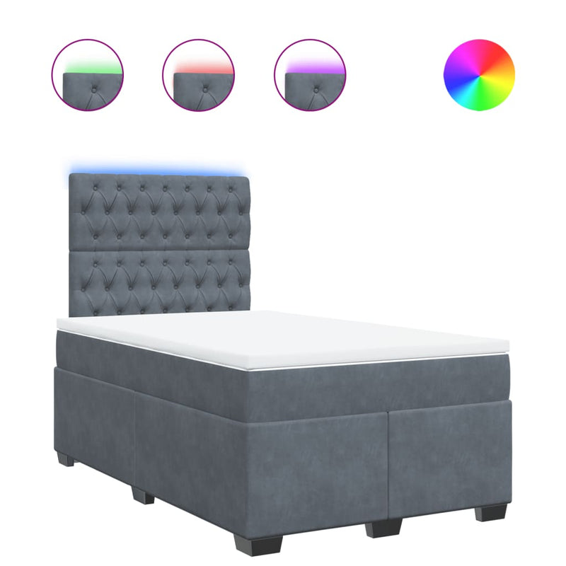 Pat box spring cu saltea, gri închis, 120x200 cm, catifea