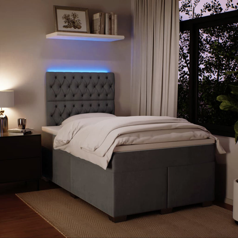 Pat box spring cu saltea, gri închis, 120x200 cm, catifea