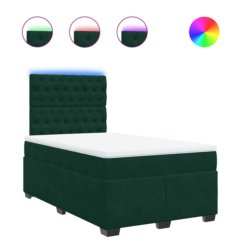 Pat box spring cu saltea, verde închis, 120x200 cm, catifea