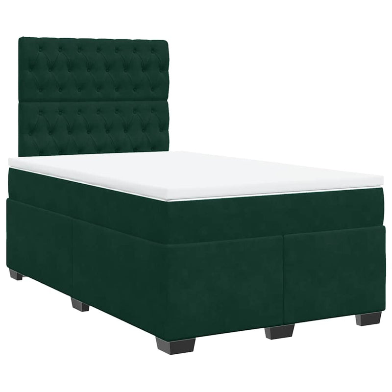 Pat box spring cu saltea, verde închis, 120x200 cm, catifea