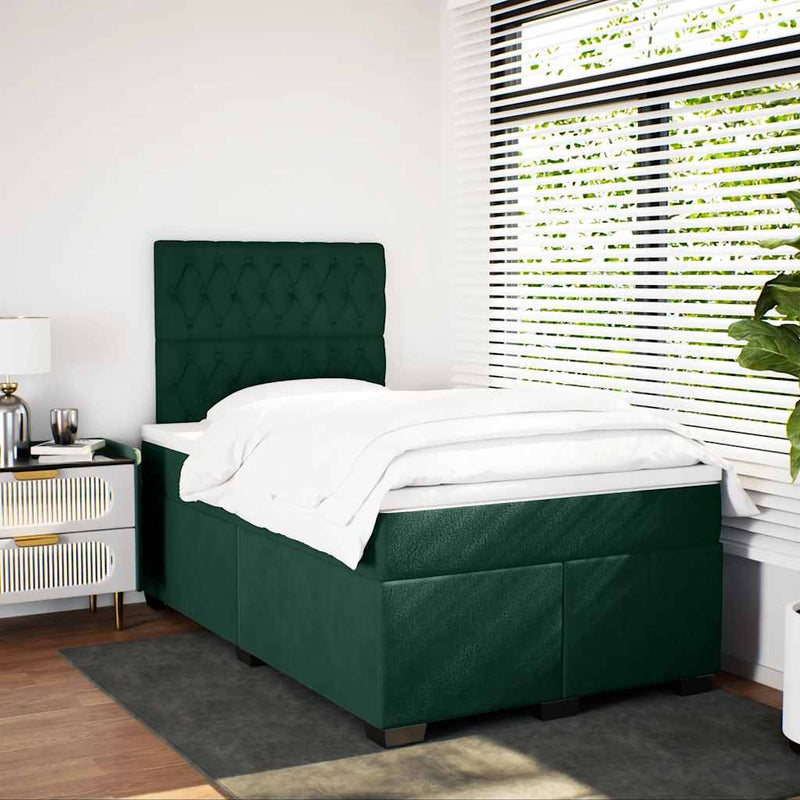 Pat box spring cu saltea, verde închis, 120x200 cm, catifea