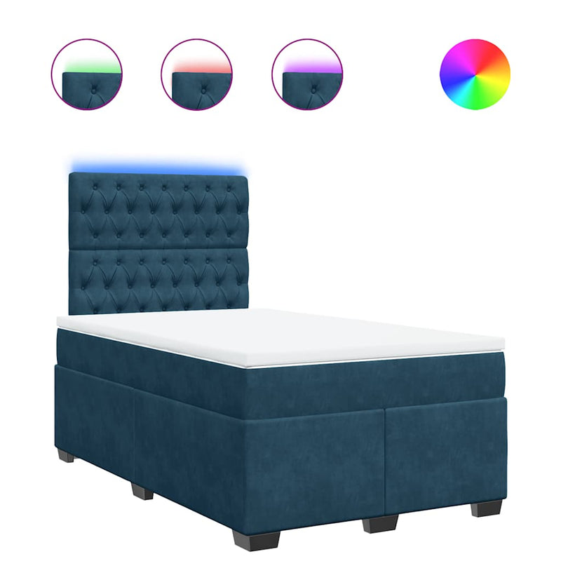 Pat box spring cu saltea, albastru, 120x200 cm, catifea