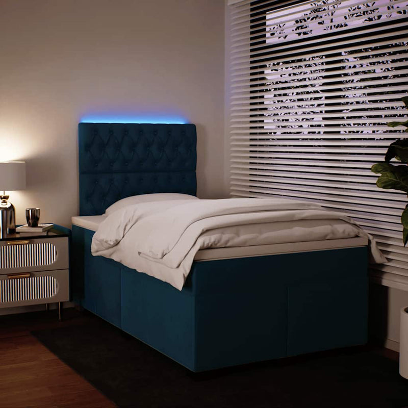 Pat box spring cu saltea, albastru, 120x200 cm, catifea