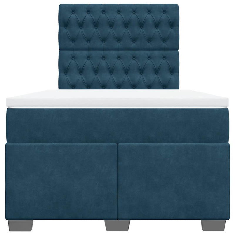 Pat box spring cu saltea, albastru, 120x200 cm, catifea