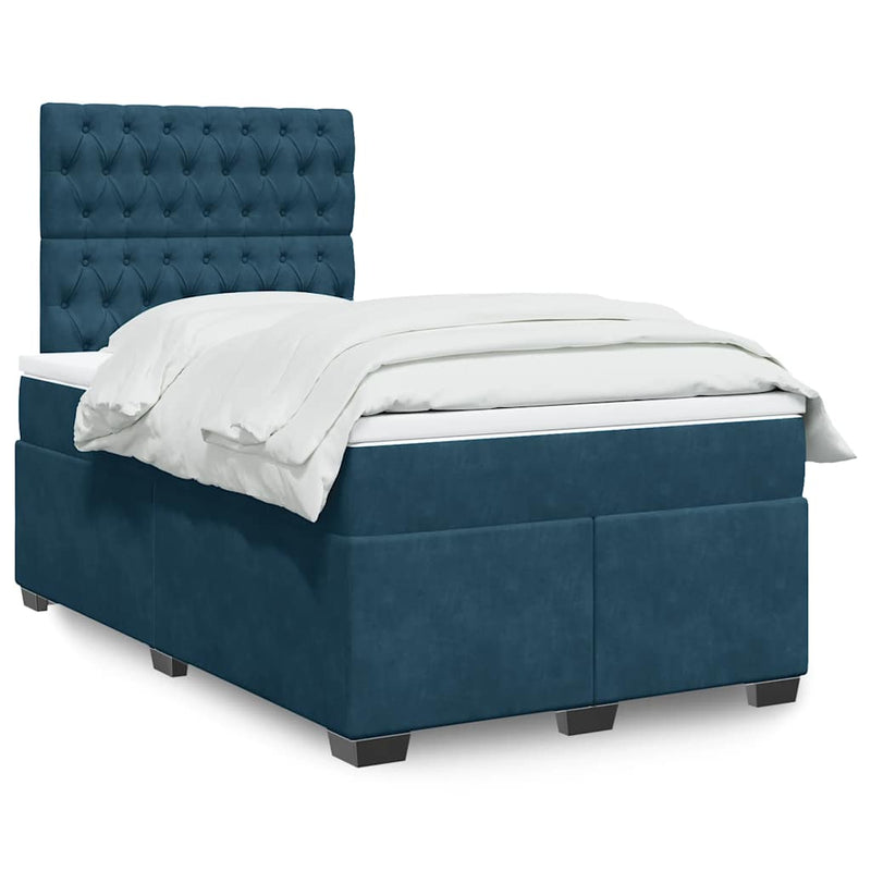 Pat box spring cu saltea, albastru, 120x200 cm, catifea