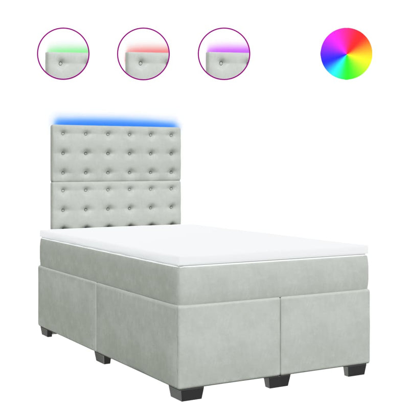 Pat continental cu saltea, gri deschis, 120x200 cm, catifea
